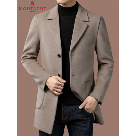 MONTAGUT Double-sided Cashmere Coat Men's Medium-Length Suit Collar Casual Autumn and Winter Middle-aged Wool Woolen Windbreaker Jacket Black S 165/84A