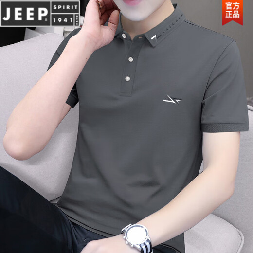 JEEP SPIRIT珠地棉保罗刺绣Polo衫男士修身短袖t恤夏季翻领上衣透气半袖体恤 S5012款 黑色 M 适合95-115斤