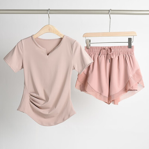 Gufansha Yoga Wear Suit for Women 2025 Summer New Internet Celebrity Running Sports Women's Suit Pilates Training Wear Top Trendy Pink Purple Short Sleeves + Purple Shorts S