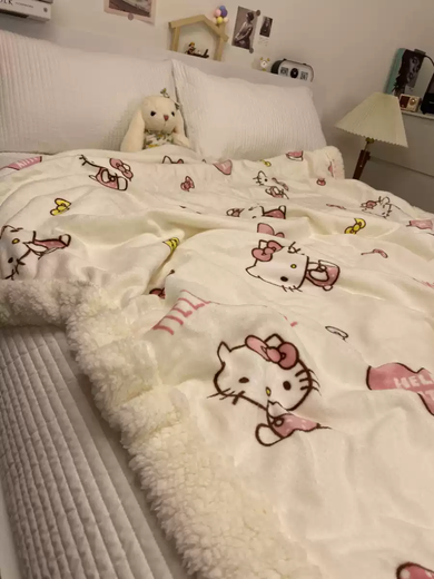 RSRDDY Winter Genuine Cute Love Kitty Cat Lamb Velvet Blanket Thickened Milk Coral Velvet Blanket Sofa Cover Blanket Greedy Pudding Dog Children's Blanket 100X150cm Does Not Include Zipper