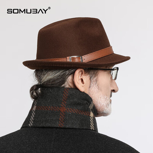 SOMUBAY (SOMUBAY) Senior Hat Men's Winter Middle-aged and Old Dad Old Man Hat Old Man Grandpa Jazz Hat Spring and Autumn Retro Gentleman Hat Coffee Single Hat One Size (56-58CM)