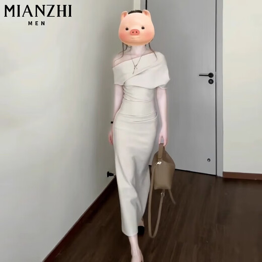 
Cotton French off-shoulder waist-retracting pleated short-sleeved dress for women in summer 2025 new high-end temperament slim long skirt 753 gray apricot color [high quality 27.5] M 95-110Jin [Jin equals 0.5 kg]