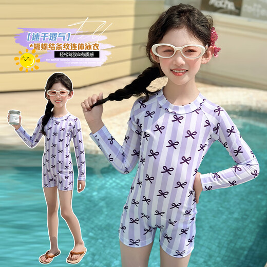 Snoopy Girls Swimsuit 2025 New Children's Seaside One-piece Swimsuit for Big Kids and Girls Cartoon Long Sleeve Sun Protection Swimsuit Picture Color 160