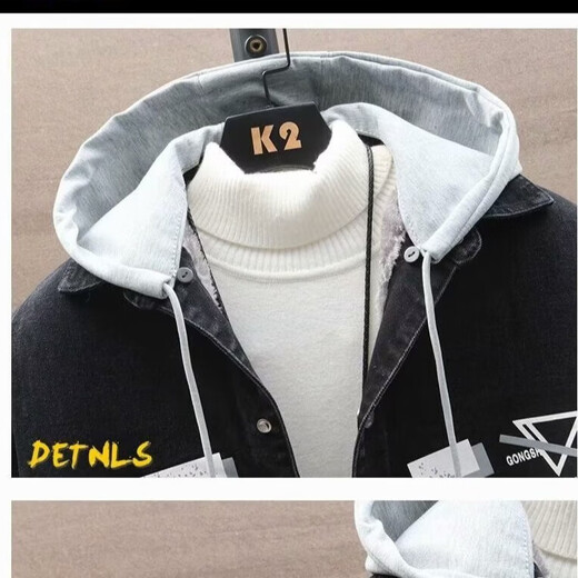 Denim jacket men's autumn and winter new style velvet thickened trendy brand workwear casual handsome jacket for teenagers students black 2XL