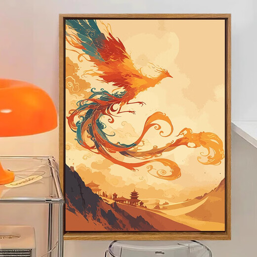 中国敦煌风凤凰数字油画DIY手工绘填充涂色感丙烯油彩装饰画 LL14109 30*40cm加厚实木内框