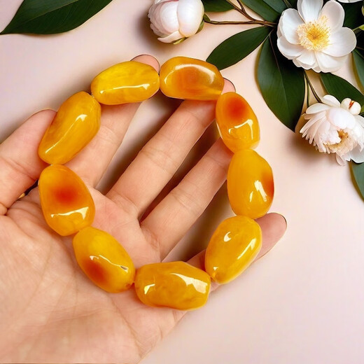 Giventy GEFIODEY natural Polish old beeswax bracelet men's original ore chicken oil yellow amber bracelet beeswax date beads yellow wax stone string about 22*28mm random original ore old yellow amber bracelet gift box