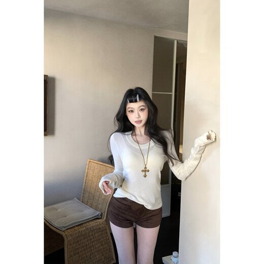 Fan Hao cuffs imitation fox fur turtleneck wool blended twist sweater bottoming a-line shorts for women khaki sweater S