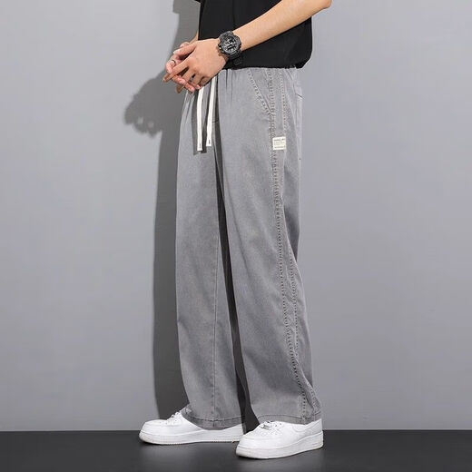 QLTQZQ天丝牛仔裤男款夏季薄款潮牌直筒宽松男士冰丝阔腿夏天休闲长裤子 1048灰色+1048灰色 M (建议90-115斤)