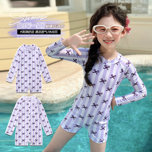 Snoopy Girls Swimsuit 2025 New Children's Seaside One-piece Swimsuit for Big Kids and Girls Cartoon Long Sleeve Sun Protection Swimsuit Picture Color 160