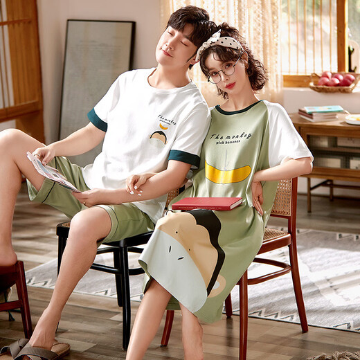 UKUHPK2 Set Preis Paar Pyjamas kurzärmelige Sommer-Baumwollstudentin Sommer süße Nachthemd Männer und Frauen Hausanzug F6622# Kurzärärmelte Nachthemdpaar Anzug M Women + Männer l [zwei Sets Preis]