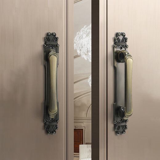 Mi Hong light luxury retro wooden door pull hand Chinese antique bronze and zinc alloy double door sliding door wardrobe 3923-Dahong ancient length 282