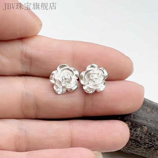 JBV Old Phoenix New 9999 Sterling Silver Earrings Full Silver Peony Flower Earrings Curved Hook Girls Sweet French Earrings Same Style MP520 Curved Hook Peony Flower Same Style 7.992g Fine Solid
