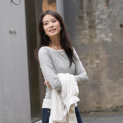 
Semir long-sleeved T-shirt for women asymmetric fake two pieces 2025 autumn caution slim fit color-blocking clothes 10A525101001