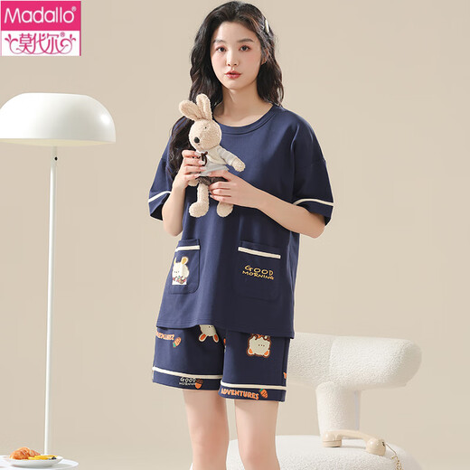 莫代尔夏季女士胖短袖睡衣套装家居服可外穿纯棉卡通可爱学生春秋 KNC3519 M