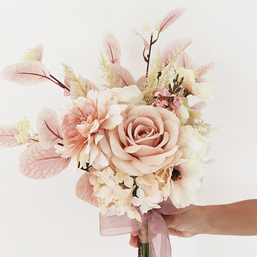 OUOETYins Wind Romantic Pink Bride Gets a Marriage Holding Flowers Gets a Certificate Takes Travel Props Rose Handmade Simulation Bouquet Love for Life