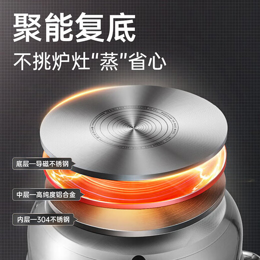 Cuidahuang 304 stainless steel three-layer steamer household composite bottom soup pot for steaming steamed buns and steamed buns with visible and erectable high arch lid 304 stainless steel three-layer steamer 30cm