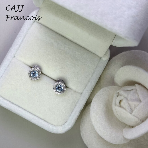 CAJJ Francois 0.45 carat aquamarine stud earrings 925 silver classic surround daily wear natural colored gem aquamarine stud earrings