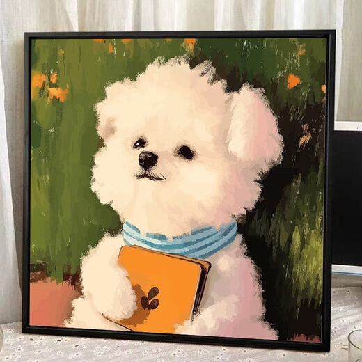 CLCEY scribbled puppy cartoon cute bibie digital oil painting DIY hand-painted acrylic fill coloring hand-customized XH12625 20*20cm a little small full set of inner frame material bag