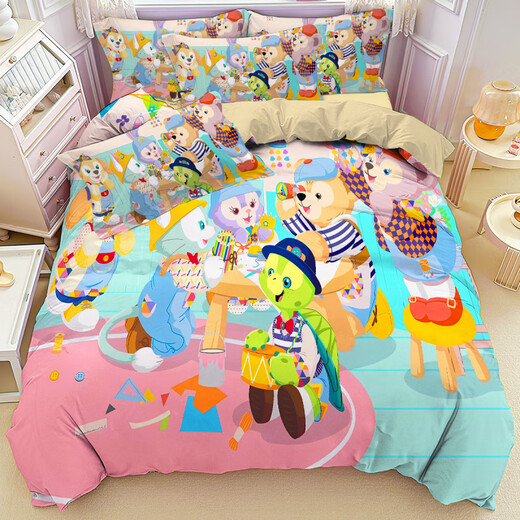 Disney (Disney) Nouveau lit d'enfants de grande valeur à quatre pièces Four quatre pièces Four saison quatre pièces pour les étudiants 3883v Style de feuille de lit 0,9 lit de courtepointe 150 * 200 Ensemble en trois pièces