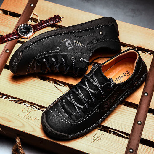 Región occidental zapatos de cuero para hombres de camello de verano zapatos casuales hechos a mano delgados a mano transpirables al aire libre 48 zapatos de hombres de cuero genuino de gran tamaño 9931 negro 38