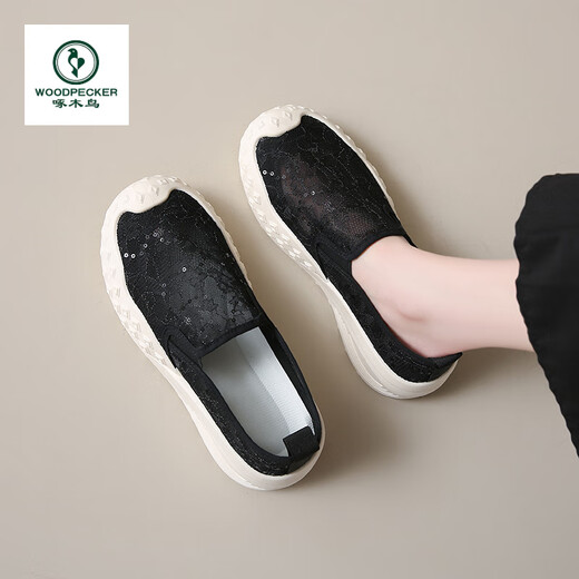 Specht Fisherman's Schuhe für Frauen 2025 Sommer Neues dickes alleiniges Netz atmungsaktives Spitzenstil ein Pick kleiner Geschmacksstil Casual Sports 688 Beige 40 40