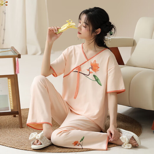 2025 new cotton pajamas for women's summer short-sleeved Chinese style cute summer cropped pants cartoon casual home clothing 9906 M [80-100Jin [Jin equals 0.5 kg]]