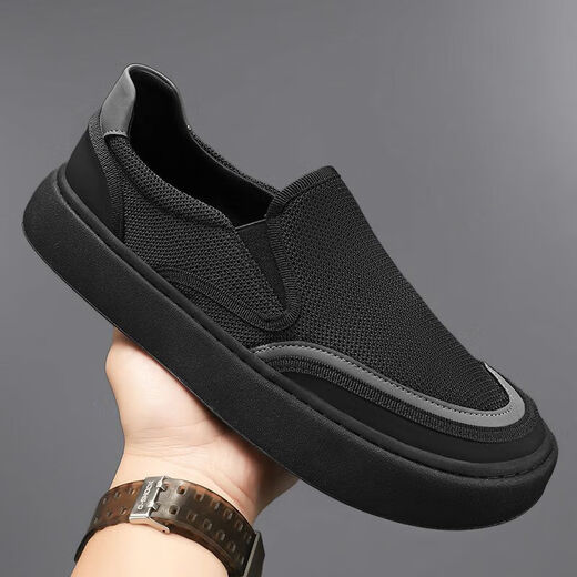 Sommer atmungsaktives Mesh Lazy Schuhe Herren laufen Sport lässig Schuhe mit atmungsaktivem Papa-Schuhen vielseitige Modetorte schwarz-868 Mesh Canvas Schuhe 42