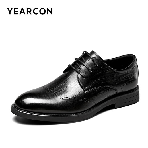 Yierkan men's shoes embossed business formal leather shoes British style carved derby shoes 97119W black 40