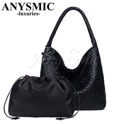 ANYSMIC奢侈高端品牌包包女包小众设计手工编织包大容量手提包慵懒托特包 金属灰 36*4*31cm