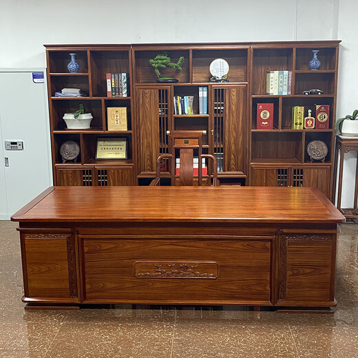 New Chinese style desk and bookcase combination all solid wood boss desk and chair rosewood executive desk desk office furniture rosewood color 2.2m desk