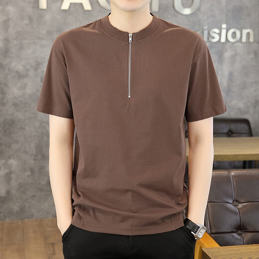 CK Herren kurzärmelig T-Shirt 2025 Sommer neuer trendiger Standkragen Halbzipper Polo-Hemd dünne, einfarbige halbe Ärmeln 1585 Weiß M.