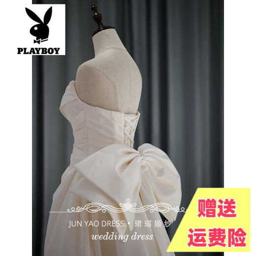 Playboy Brand Engagement Hochzeitskleid 2025 neuer Stil kleiner Schleier leichter trägerloser Fischtuxedo Kleid Morgen Kleid Girl Escape Princess Hochzeitskleid (Geschenk Schleier + Handschuhe) s