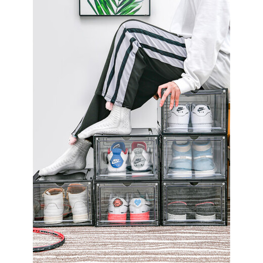 Shoe storage box shoe box transparent storage thickened magnetic acrylic simple hard plastic dormitory side opening space side opening large magnetic suction 46 size high-top shoes high transparent ten pack 0x0x0cm