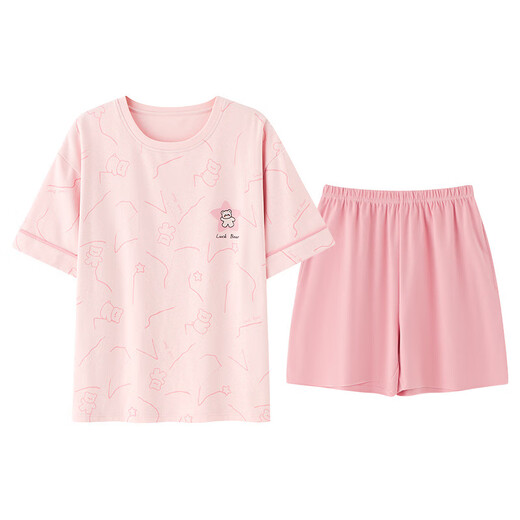 Yalu new summer pure cotton pajamas for women round neck short sleeve shorts home clothes summer thin cartoon girl cotton set 9856 M