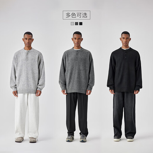 BODYDREAM Henry Neck Sweater Men's Winter Machine Washable Sweater Lazy High-end Neutral Style Knitted Sweater