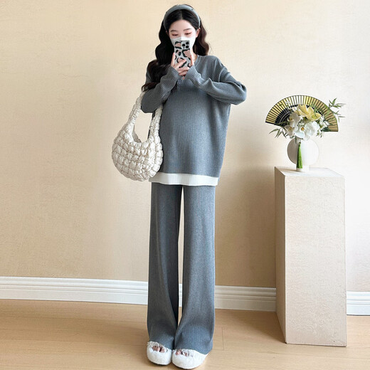 Geman maternity suit autumn suit 2025 large size fashion wear high-end maternity top and pants spring and autumn two-piece set black suit L (recommended 115-130Jin [Jin equals 0.5 kg])