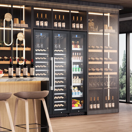 BAIKAILUN wine cabinet, three-door, four-door, large capacity, large size, air-cooled, frost-free, constant temperature and moisturizing, household and commercial, wine and beer ice bar, fresh-keeping refrigerator, seamlessly embedded, 2 meters, three-door combination cabinet, 530 deep, 815L fixed frequency