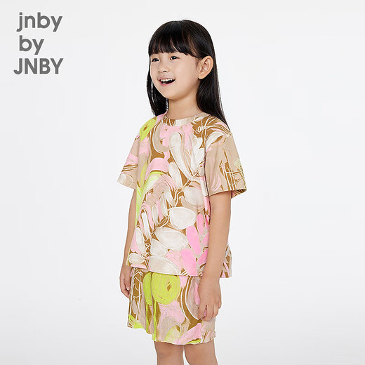 jnby by JNBY新款江南布衣童装套头短袖T恤H型圆领25夏男女童1P4111670 690/杂粉 印花随机 130 cm