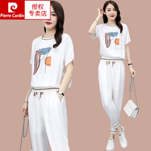 皮尔卡丹（pierre cardin）休闲时尚套装女夏季新款洋气卫衣薄款小个子冰丝小脚裤短袖两件套 【684】黑色 4XL (建议145-165斤)