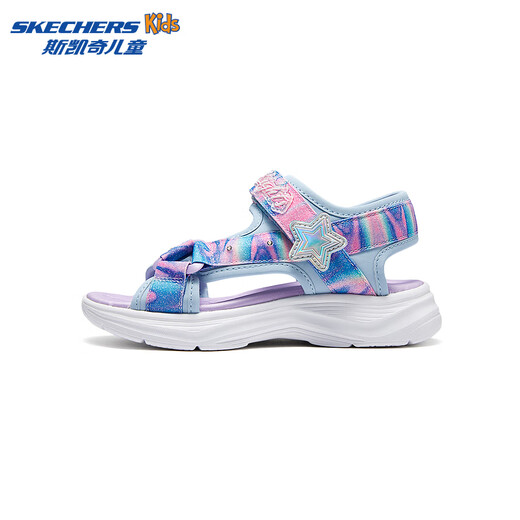 Skechers Summer Girls Velcro Sandals Fashion Flashing Casual Lightweight Versatile Comfortable Shoes Beach Shoes 303103L Light Blue/Multicolor/LBMT 27.5