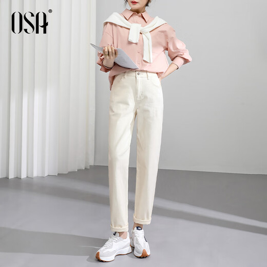 
Osa white straight jeans for women in spring and autumn 2025 new high-waisted slimming daddy's cigarette trousers