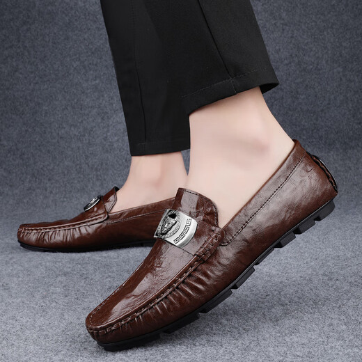 
Yunyouli (yunyouli) live broadcast of crocodile pattern beans shoes lazy driving shoes British casual men's leather shoes imitation leather 15888 black 38