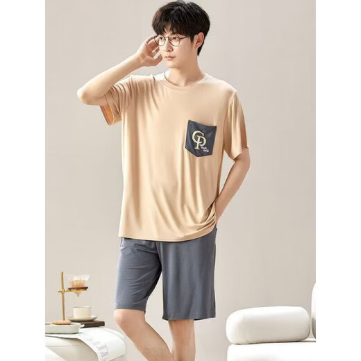 Liumanli Modal kurzärmelige Shorts für Männer im Sommer lose plus großer Dünner Pyjamas Sommer-Hausanzug 6624 Herrenhauskleidung 4xl [Empfohlen 180-220jin [Jin ist gleich 0,5 kg]] und große Größe großer Größe