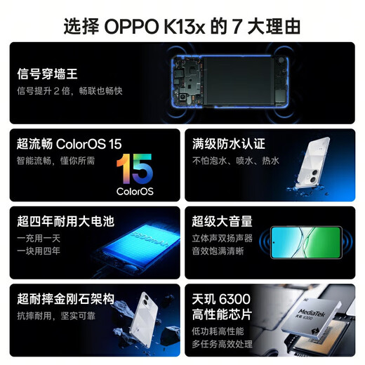 OPPOK13x new 5G mobile phone signal through the wall Dimensity 6300 IP69 dustproof and waterproof brand new thousand yuan machine black 6GB+128GB