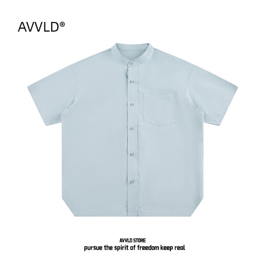 AVVLD summer henley collar short-sleeved shirt for men 2025 new pure cotton solid color loose simple casual boys shirt jacket navy blue 2XL