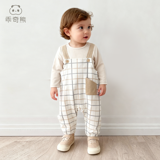 Guiqi Xiong Spring and Autumn Male and Female Baby Pure Cotton Overalls Suit Children's Casual Long-Sleeved Pants Two-piece Set