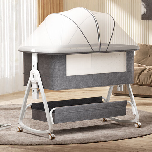 ANGI BABY newborn baby crib with diaper table splicing large bed baby shaker movable multi-function sleep coaxing tool Morandi gray diaper table + coconut brown pad + gift bag