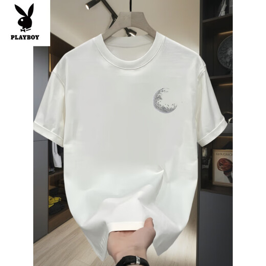Playboy (Playboy) Nouveau t-shirt à manches courtes en coton pur pour hommes T-shirt de mode de mode décontracté en été 759 Pure Coton White S 90-110Jin [Jin est égal à 0,5 kg]