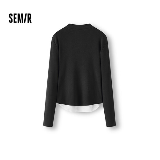 Semir long-sleeved T-shirt women's short heated fleece fake two-piece 2025 winter Henry collar tight clothes 109725101003