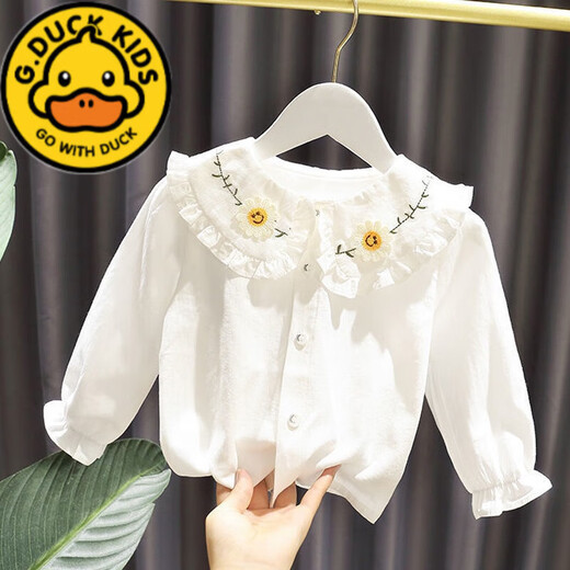G.duck girls long-sleeved shirt 2025 spring new style children's style pure cotton embroidered top infant base cardigan shirt pink 120 cm recommended age 4-5 years old